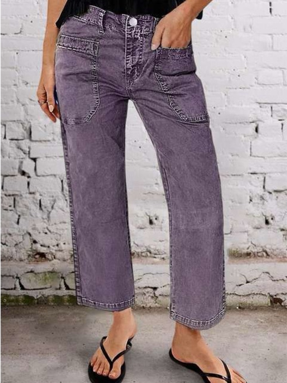 NWT Flamingals Patch Pocket Mid Waist Straight Leg Crop Pants in Dusty Violet 3X